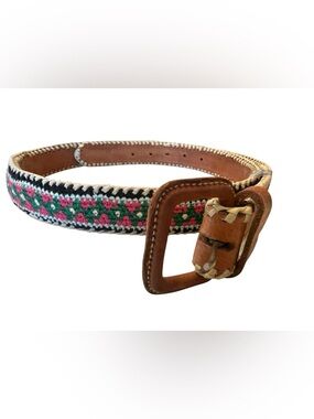 Marco Antonio Rodriguez Embroidery Vintage Leather Belt Sz 36 Unisex Guatemala